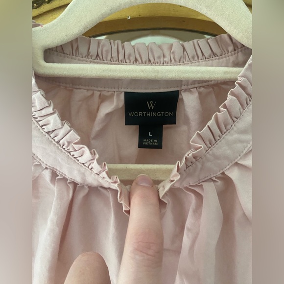 Worthington Ruffled Light Pink Blouse with Buttoned Collar - Picture 5 of 8